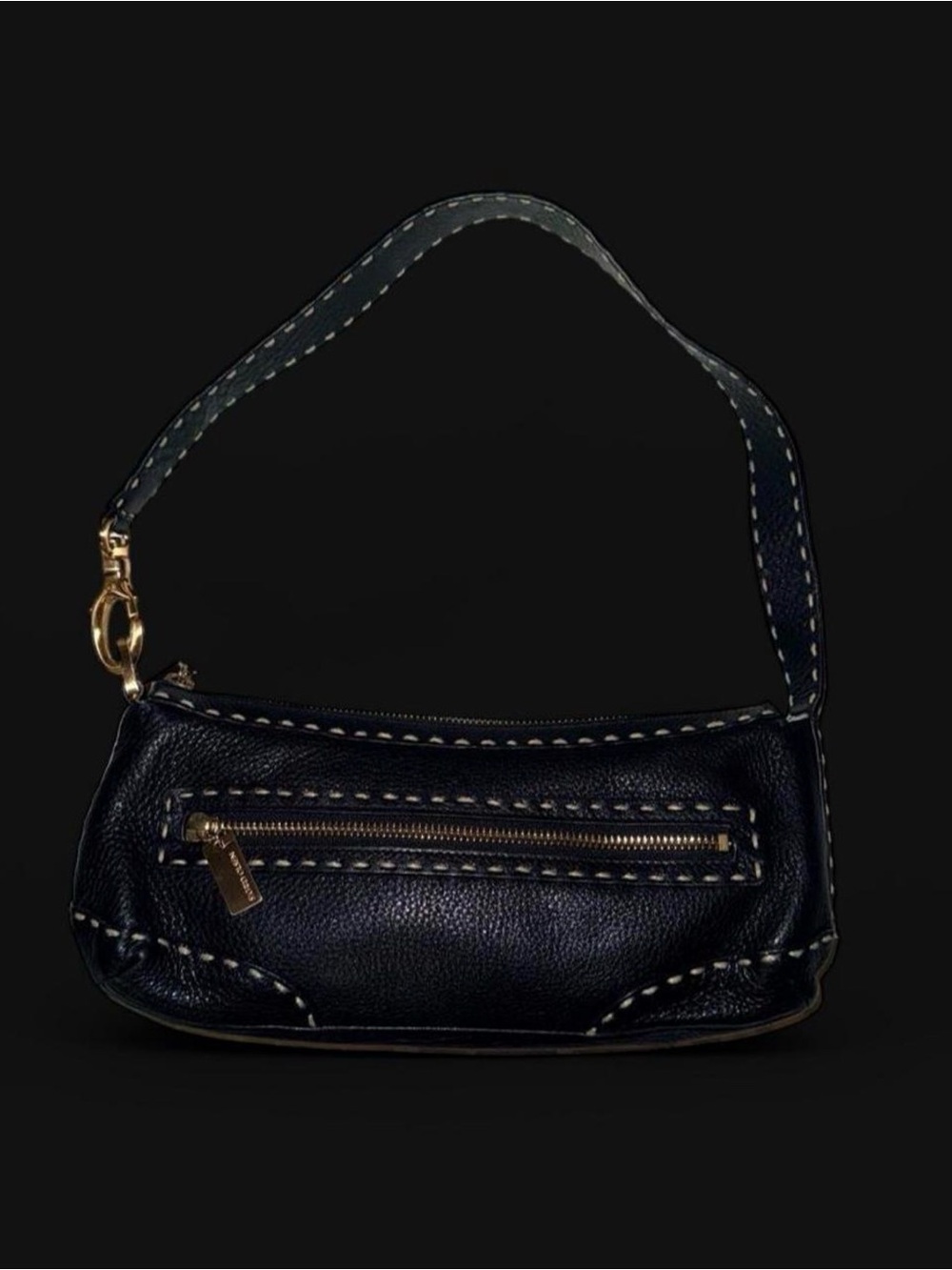 Sigrid Olsen Vintage Y2K Black Pebbled Leather Baguette Purse